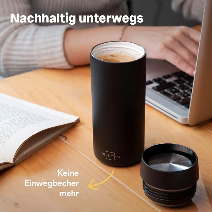 B-Ware SILBERTHAL Thermobecher Kaffeebecher matt schwarz Keramikbeschichtung 2 STÜCK