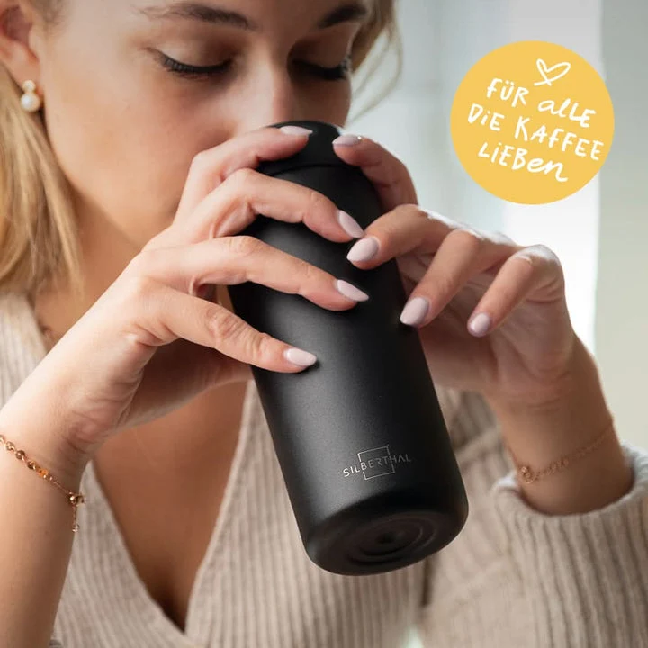 B-Ware SILBERTHAL Thermobecher Kaffeebecher matt schwarz Keramikbeschichtung 2 STÜCK