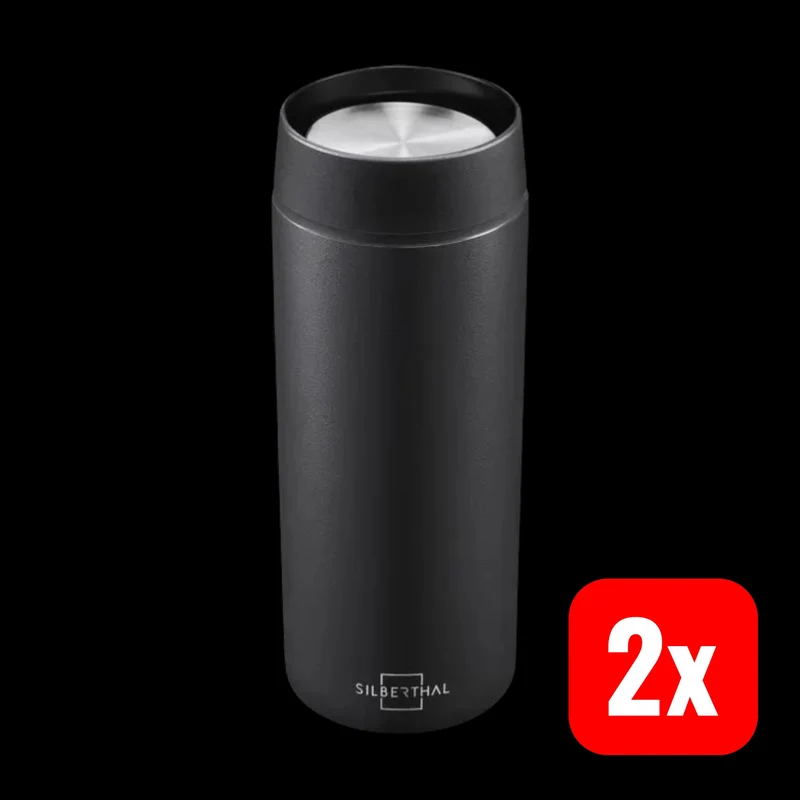 B-Ware SILBERTHAL Thermobecher Kaffeebecher matt schwarz Keramikbeschichtung 2 STÜCK