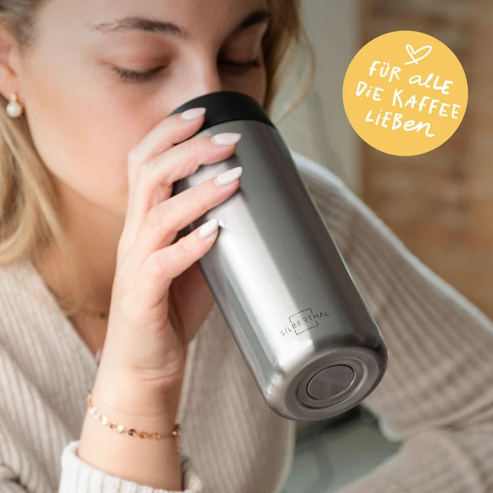 B-Ware SILBERTHAL Thermobecher Kaffeebecher Edelstahl Silber isoliert 2 STÜCK