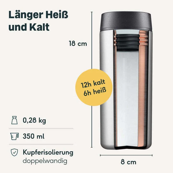 B-Ware SILBERTHAL Thermobecher Kaffeebecher Edelstahl Silber isoliert 2 STÜCK