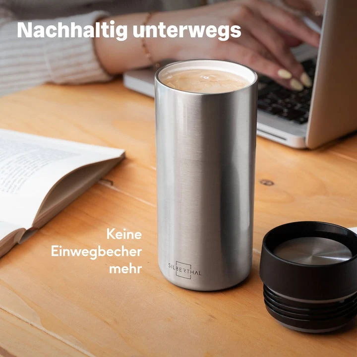 B-Ware SILBERTHAL Thermobecher Kaffeebecher Edelstahl Silber isoliert 2 STÜCK224