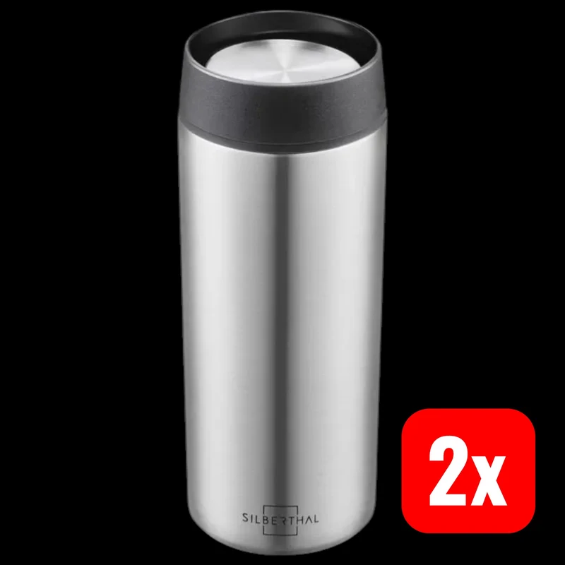 B-Ware SILBERTHAL Thermobecher Kaffeebecher Edelstahl Silber isoliert 2 STÜCK224