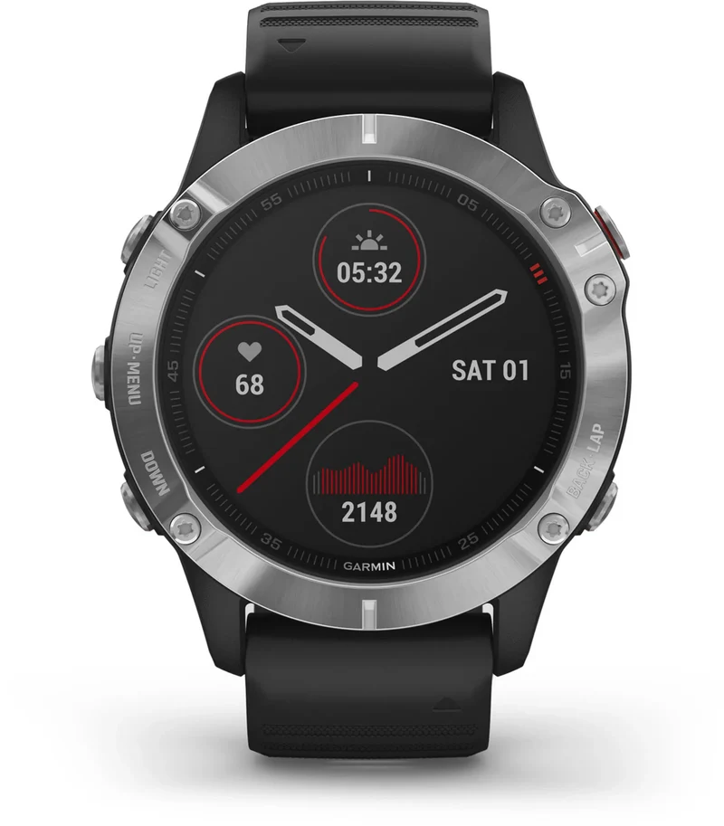 B-Ware Garmin Sportuhr Uhr Smartwatch Fenix 6 GPS MIP Multisport Schwarz Silber Ones225