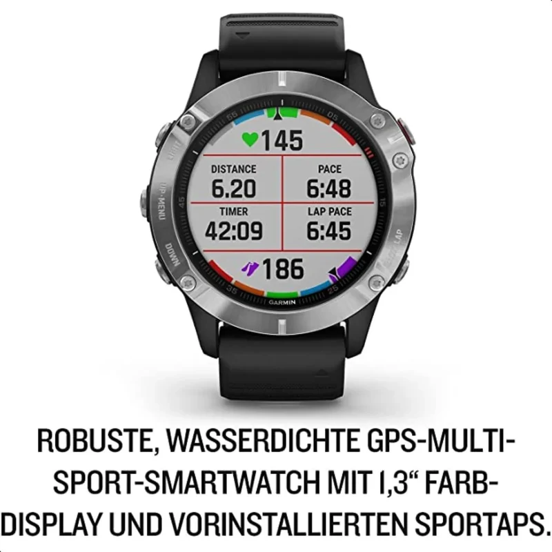 B-Ware Garmin Sportuhr Uhr Smartwatch Fenix 6 GPS MIP Multisport Schwarz Silber Ones225