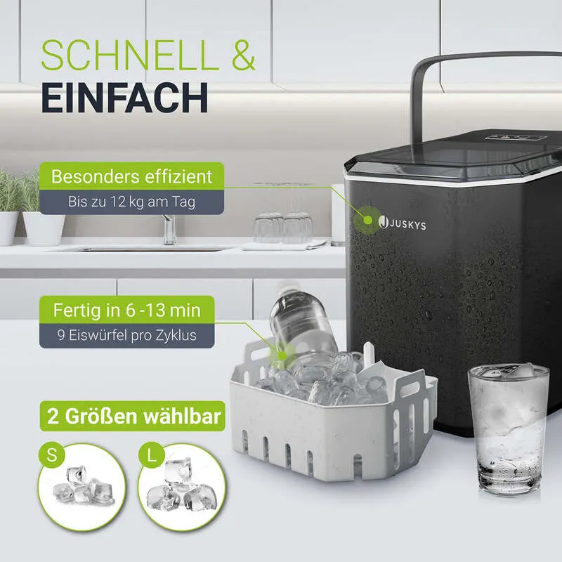 B-Ware Eiswürfelmaschine IceOracle Selbstreinigung 12kg Eis pro Tag 2 Größen schwarz