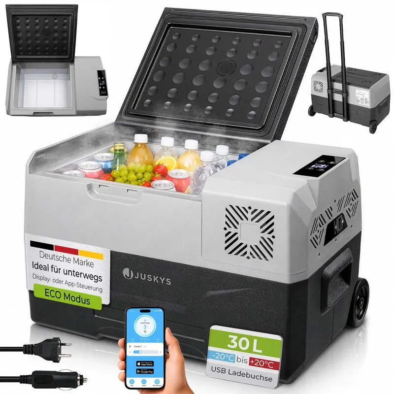 B-Ware Kühlbox Kompressor Yukon 30 L Campingbox App-Steuerung USB grau 12/24/230V