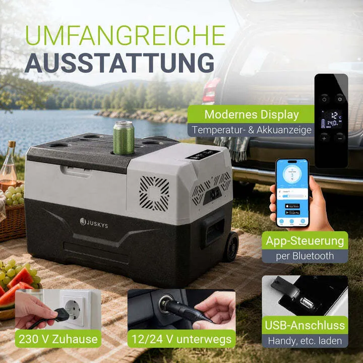 B-Ware Kühlbox Kompressor Yukon 30 L Campingbox App-Steuerung USB grau 12/24/230V