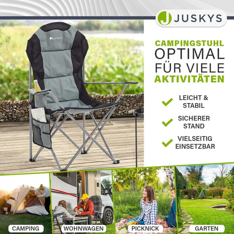 B-Ware Campingstuhl Lido Klappstuhl gepolstert mit Getränkehalter grau 62x62x102cm