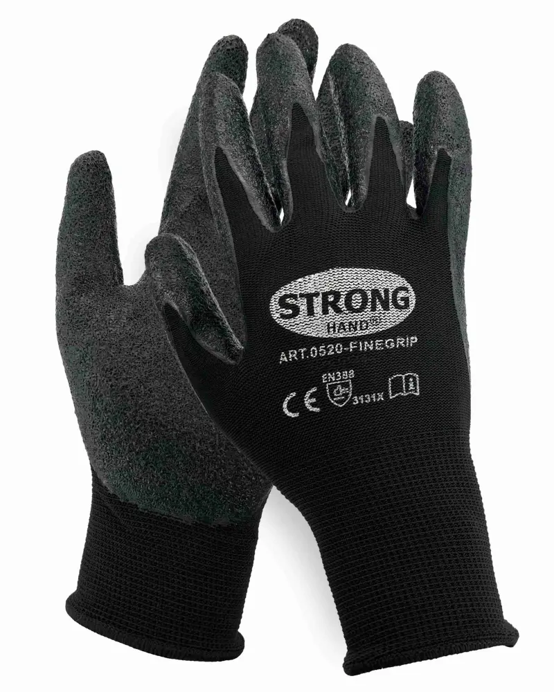 B-Ware Stronghand Arbeitshandschuhe Feinstrick Nylon Latex Größe 7 Schwarz 36 PAAR