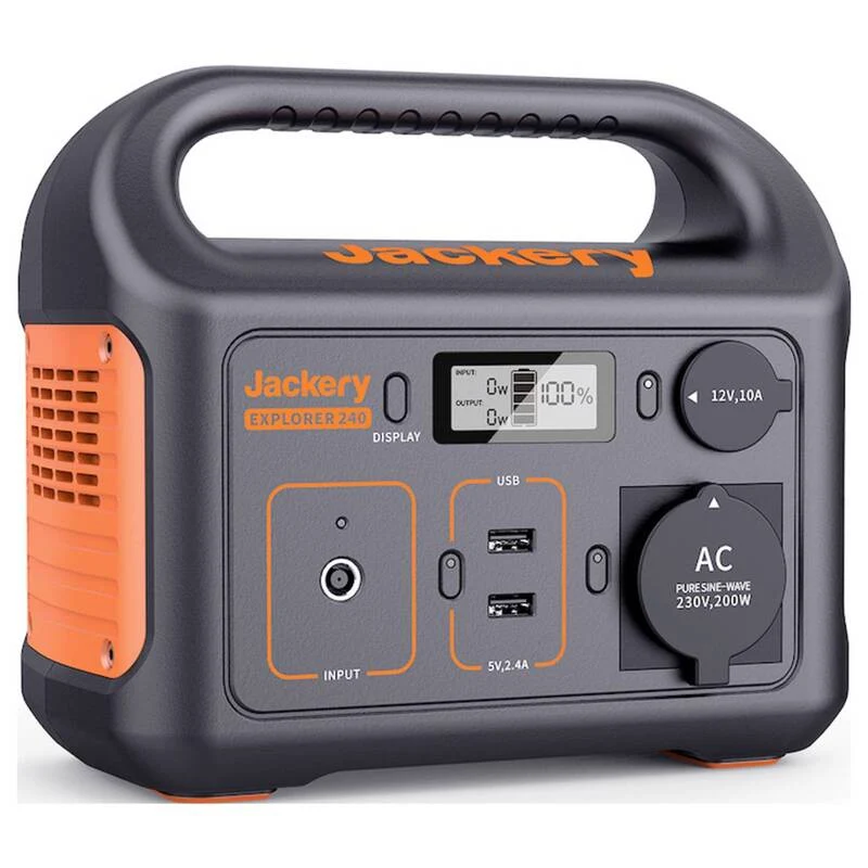 B-Ware Jackery Explorer Powerstation Generator LiFePO4 Schwarz Orange mit Laderegler