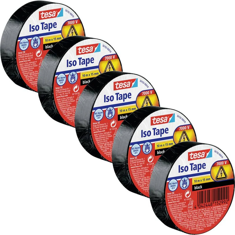 B-Ware Tesa Isolierband Klebeband Schwarz Reparatur Bündeln 10m x 15mm 5er-Pack 10 SETS