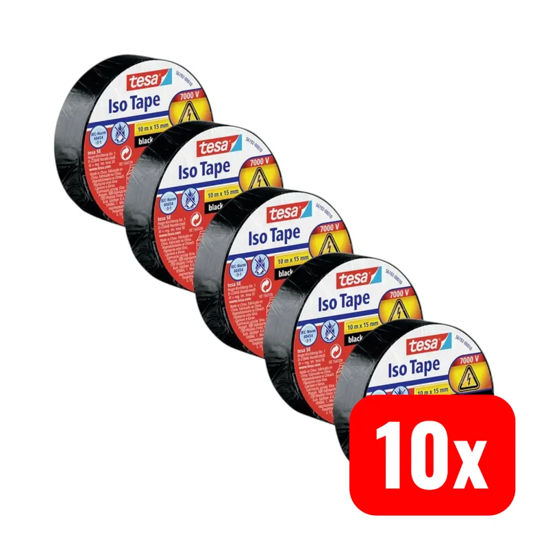 B-Ware Tesa Isolierband Klebeband Schwarz Reparatur Bündeln 10m x 15mm 5er-Pack 10 SETS