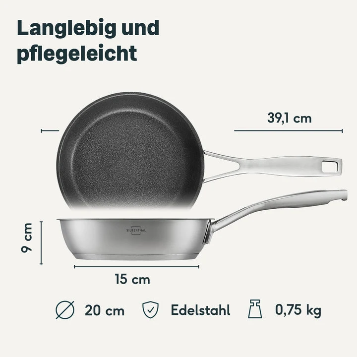 B-Ware SILBERTHAL Bratpfanne Pfanne Edelstahl Ø 20 cm Herd Induktion Spülmaschine Ofen