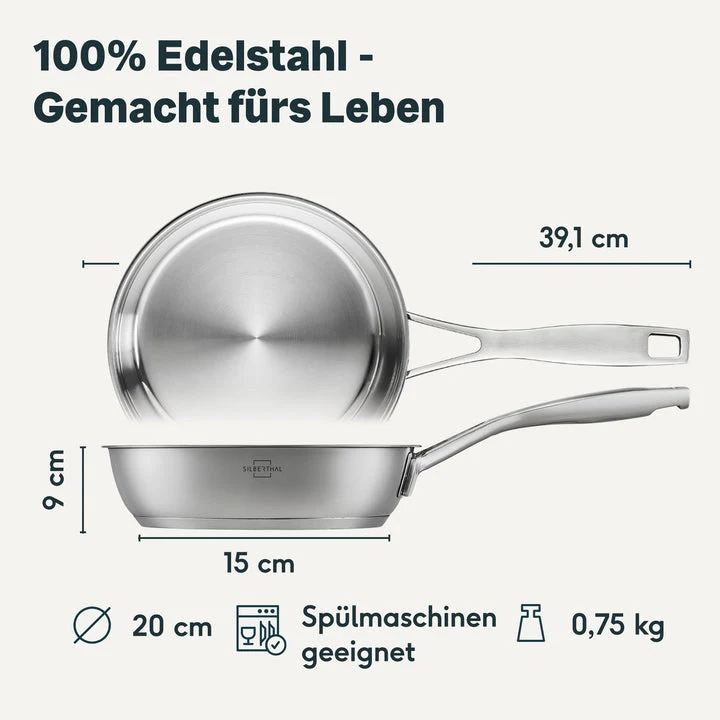 B-Ware SILBERTHAL Bratpfanne Pfanne Edelstahlpfanne unbeschichtet Edelstahl 20 cm