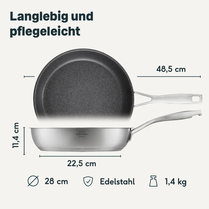 B-Ware SILBERTHAL Bratpfanne Pfanne Edelstahl Pfanne Kochen Braten Küche 28 cm