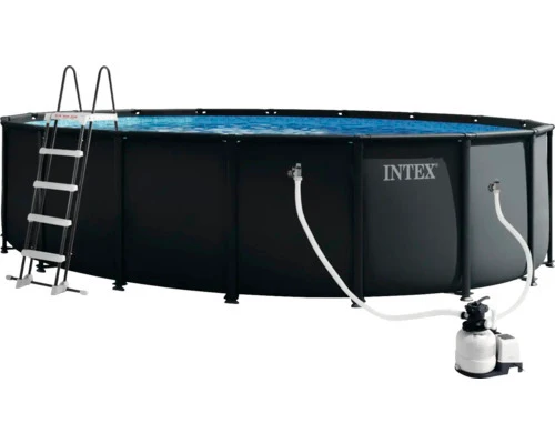 B-Ware Intex Aufstellpool Framepool Ø 549 cm anthrazit Poolset mit Filteranlage Leiter
