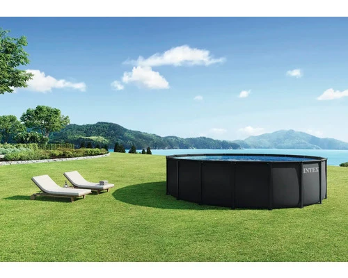 B-Ware Intex Aufstellpool Framepool Ø 549 cm anthrazit Poolset mit Filteranlage Leiter