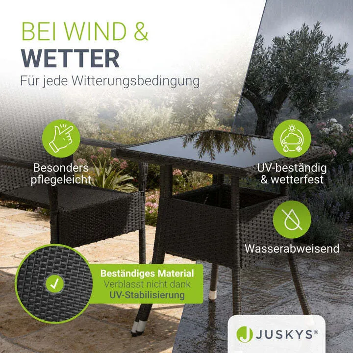 B-Ware Eckiger Gartentisch Yoro Polyrattan Glasplatte wetterbeständig 60 cm schwarz