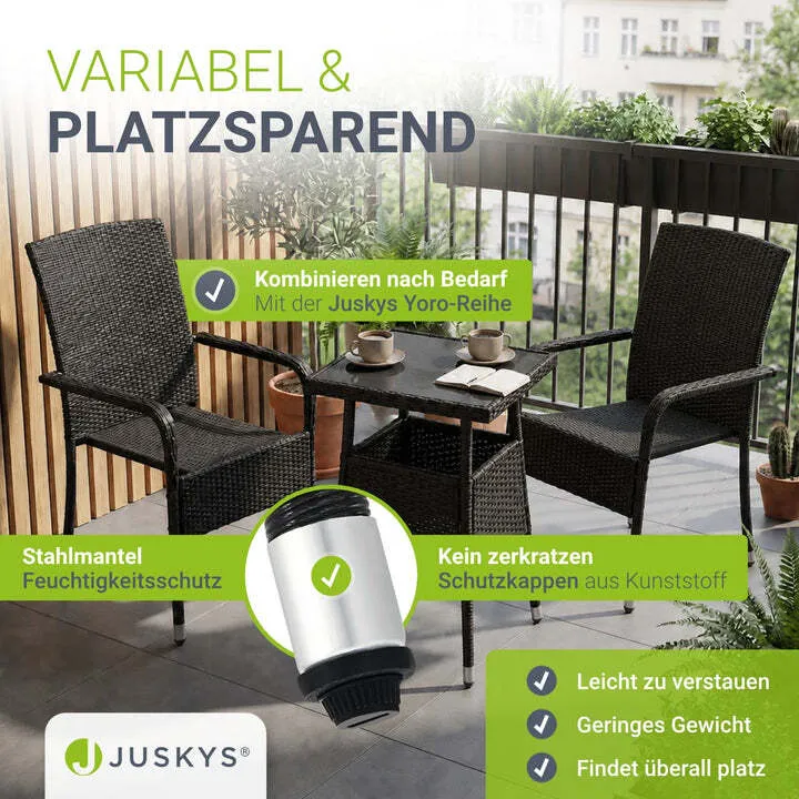 B-Ware Eckiger Gartentisch Yoro Polyrattan Glasplatte wetterbeständig 60 cm schwarz