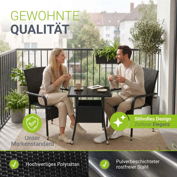 B-Ware Eckiger Gartentisch Yoro Polyrattan Glasplatte wetterbeständig 60 cm schwarz