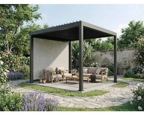 B-Ware Pergola Set 3x3 Mirador Classic Lamellendach Anthrazit freistehend 9 m²
