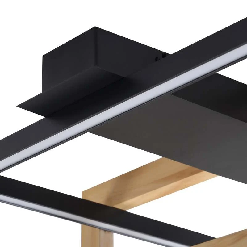 B-Ware Lindby Deckenleuchte Lampe Led Schwarz Holz Aluminium Kunststoff Holamu 46cm542
