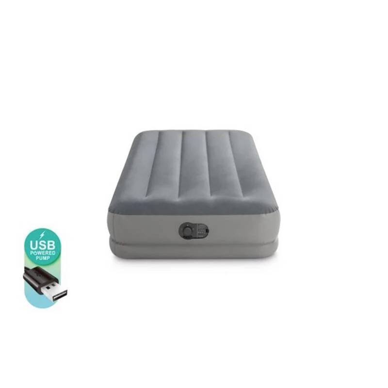 B-Ware Intex 64112 Einzelmatratze mit USB-Fastfill-Pumpe Farbe Grau 99 x 191 x 30 cm