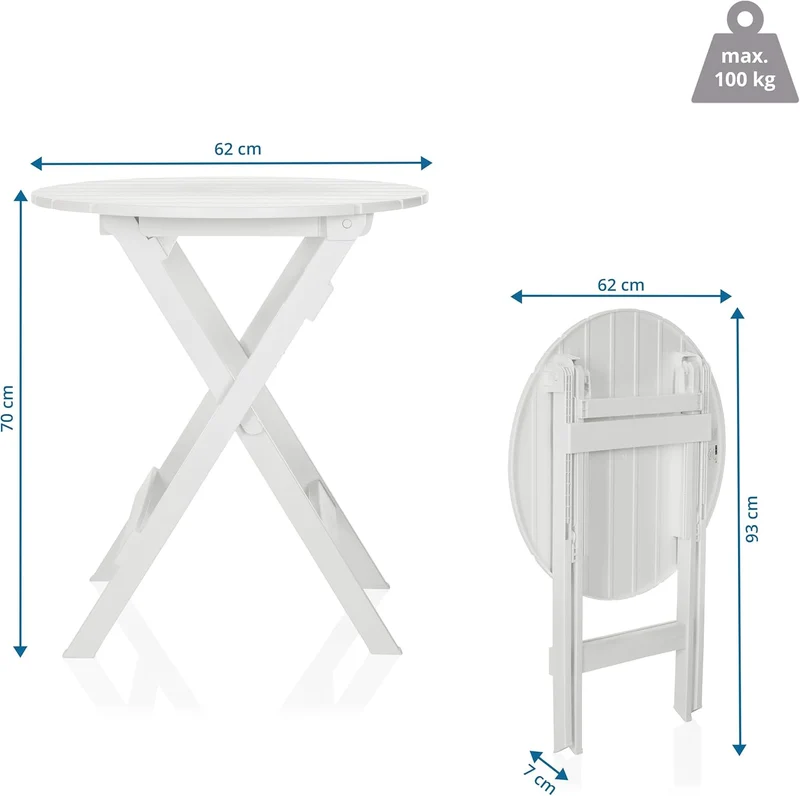 B-Ware hjh LIVING Outdoor Klapptisch Terrassentisch TRAVANO T Ø 62 cm weiß