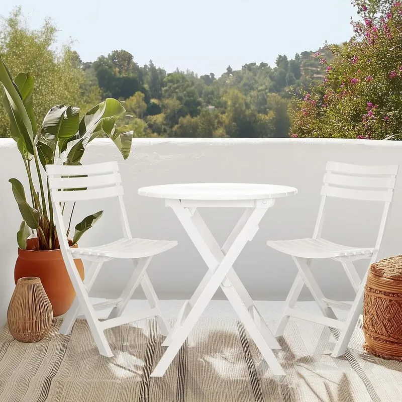 B-Ware hjh LIVING Outdoor Klapptisch Terrassentisch TRAVANO T Ø 62 cm weiß