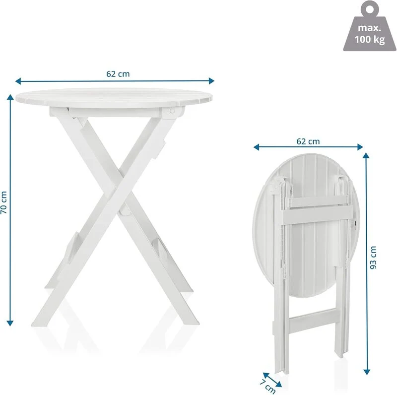 B-Ware hjh LIVING Outdoor Klapptisch Terrassentisch TRAVANO T Ø 62 cm weiß