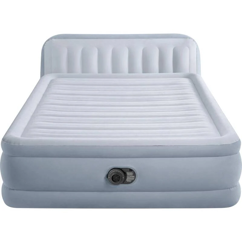 B-Ware Intex Luftbett Gästebett Airbed Faserstruktur Queen Kopfteil Blau mit Pumpe