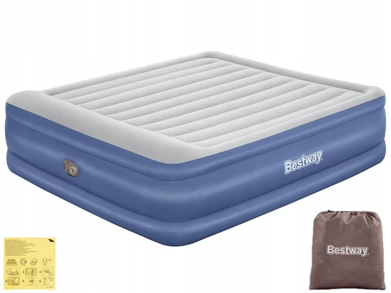 B-Ware Bestway Luftmatratze Kingsize Rechteckig Blau Weiß Luftbett mit Kissen und Pumpe