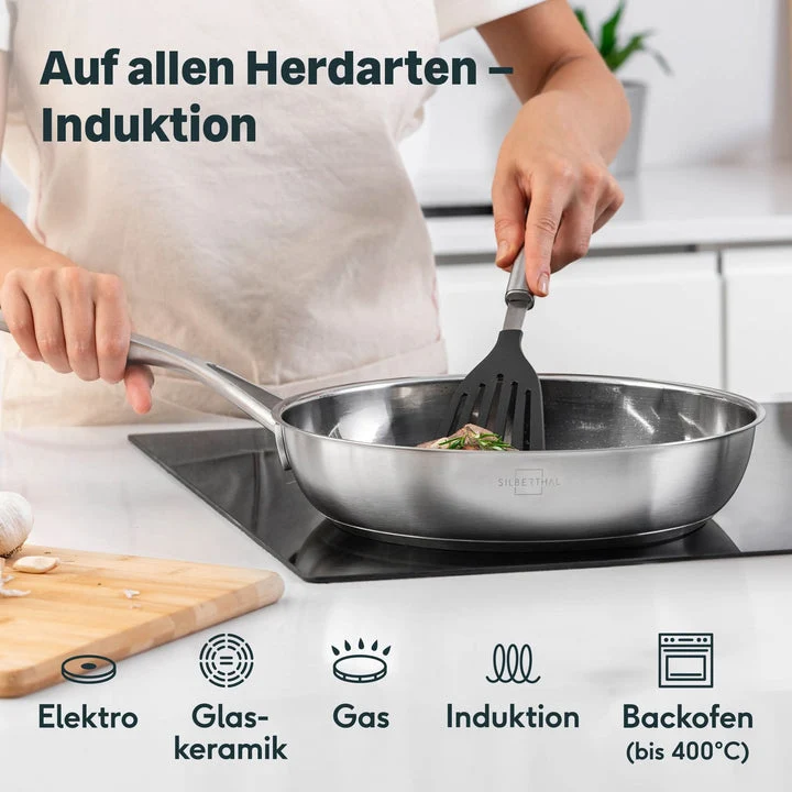 B-Ware SILBERTHAL Edelstahlpfanne unbeschichtet Sandwichboden spülmaschinenfest