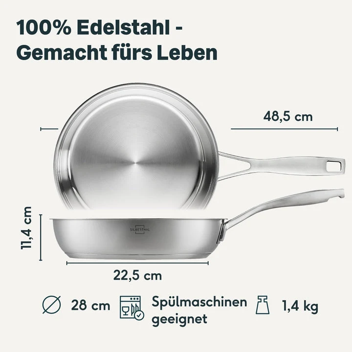 B-Ware SILBERTHAL Edelstahlpfanne unbeschichtet Sandwichboden spülmaschinenfest