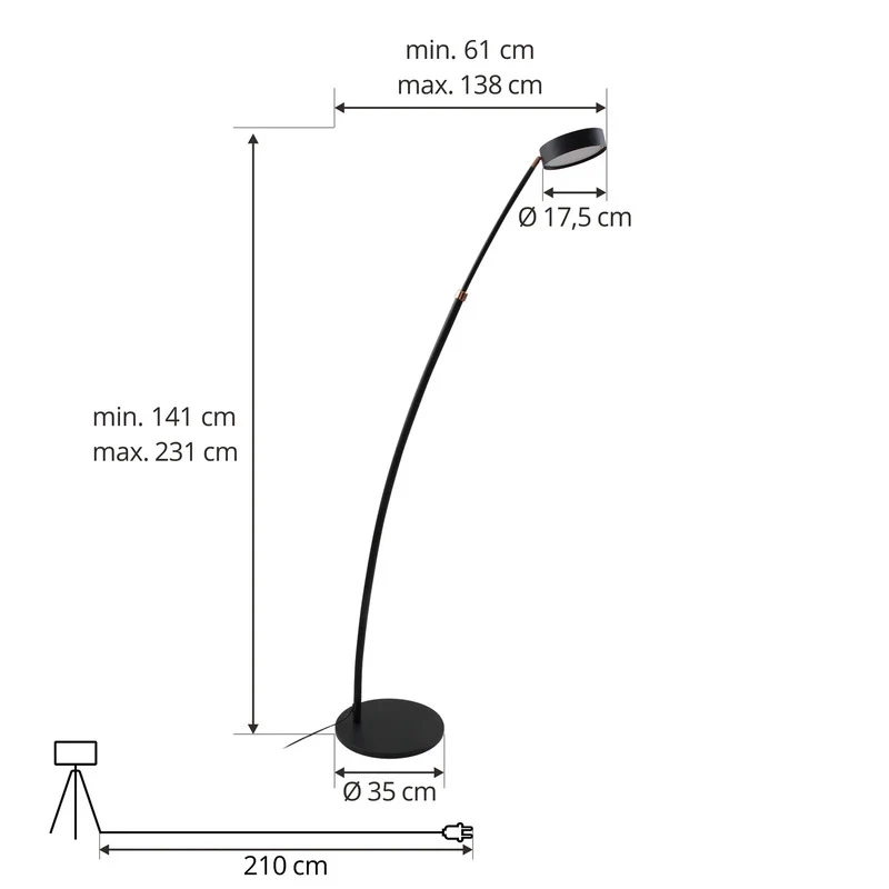 B-Ware Lucande Bogenleuchte Stehlampe Led Schwarz Metall Dimmbar Schalter Kabel893