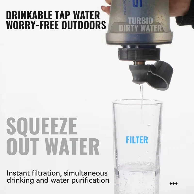 Opvouwbare waterfilterfles 1000 ml - BPA-Vrij