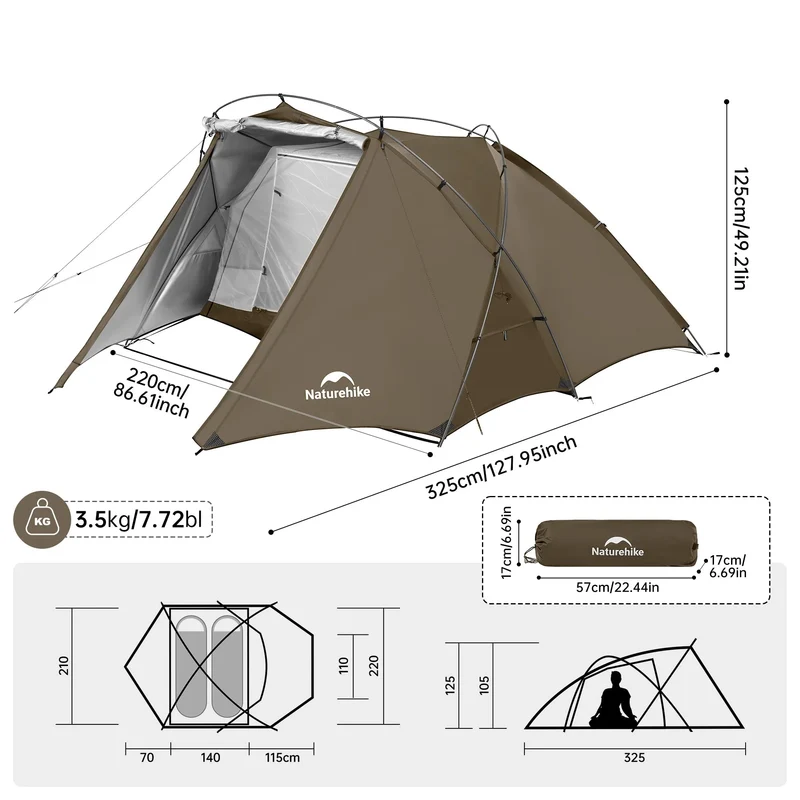 Naturehike Kampeertent 2 personen | Dubbele ingang | Hillock6