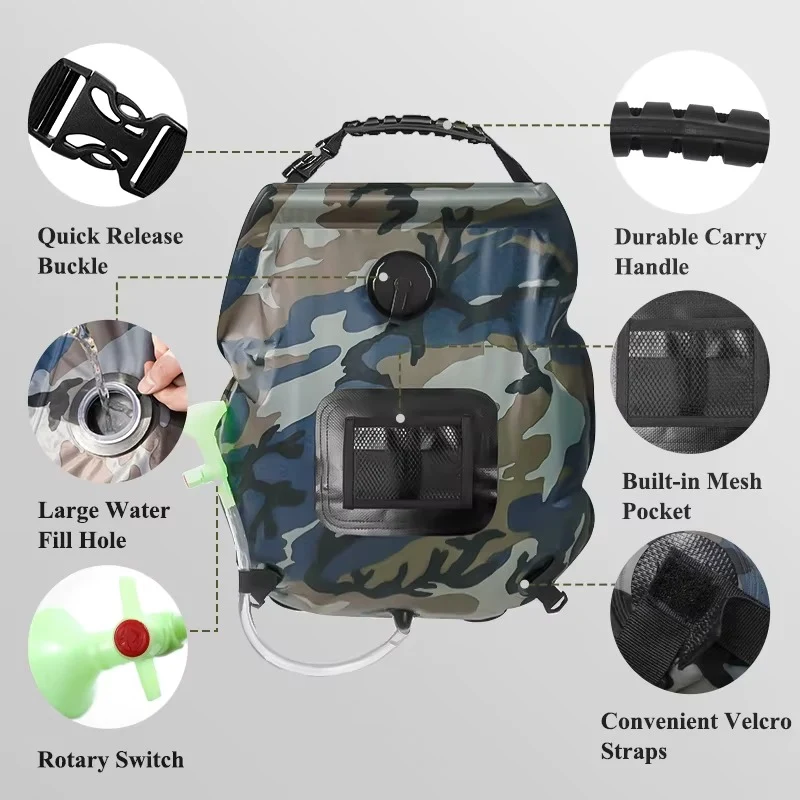 Camping douchezak 20L – Zonne-energie waterverwarming