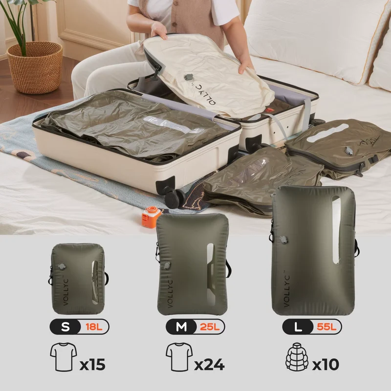VOLLYC Vacuümzak voor kleding 18–55 liter – herbruikbare reiszak