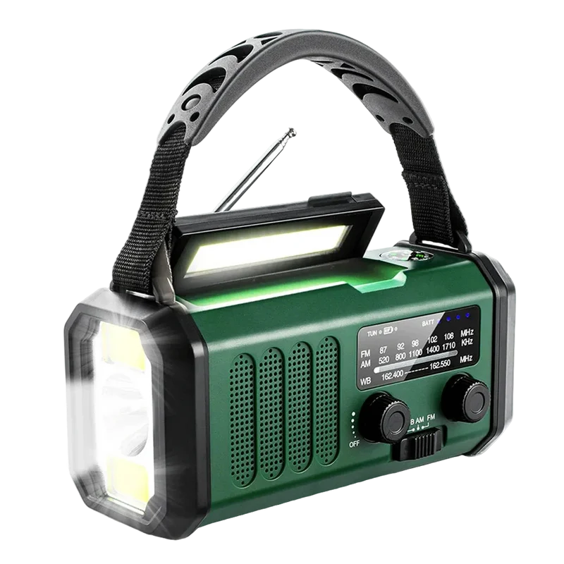Noodradio Opwindbaar en Zonne-energie - Powerbank 10.000mAh Zaklamp