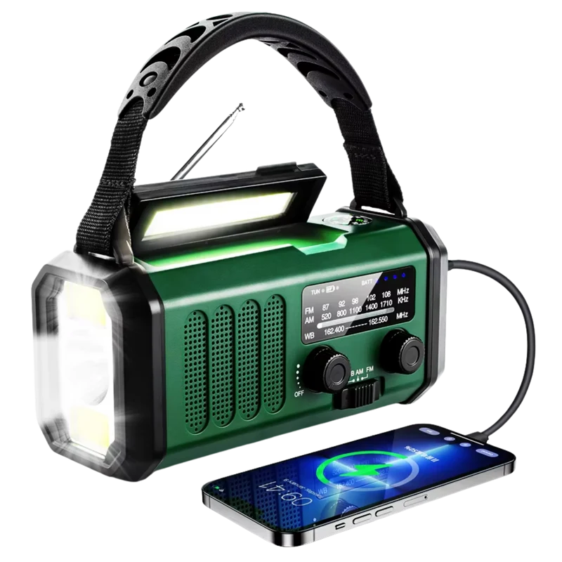 Noodradio Opwindbaar en Zonne-energie - Powerbank 10.000mAh Zaklamp