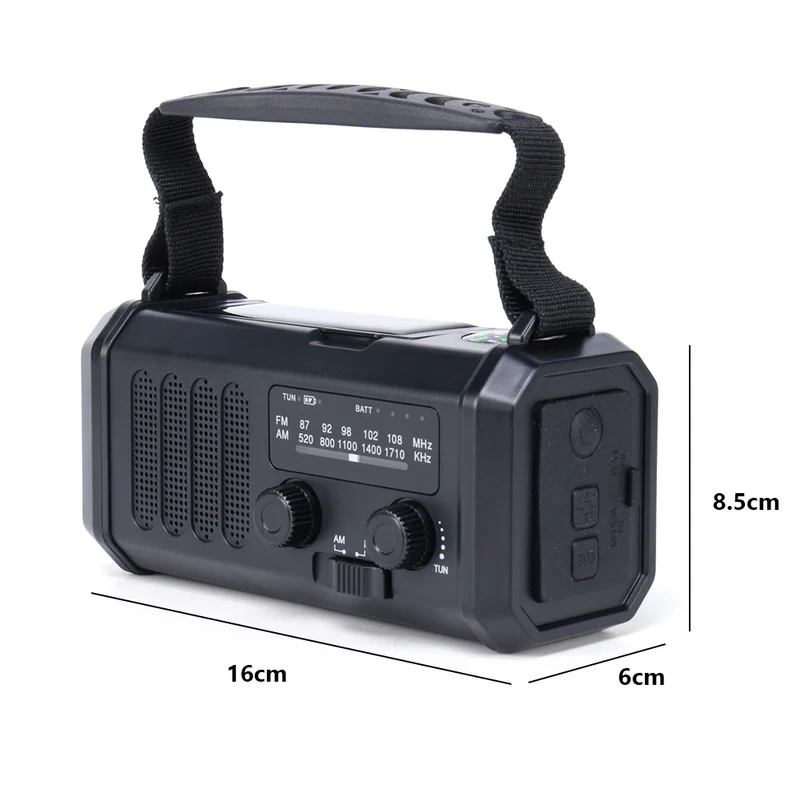 Noodradio Opwindbaar en Zonne-energie - Powerbank 10.000mAh Zaklamp