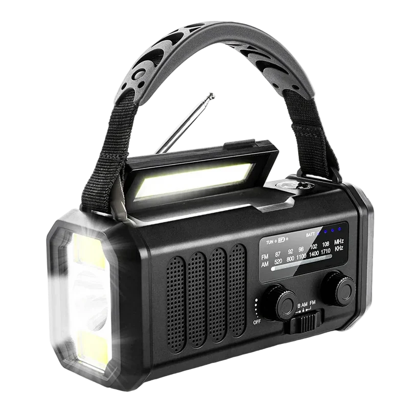 Noodradio Opwindbaar en Zonne-energie - Powerbank 10.000mAh Zaklamp