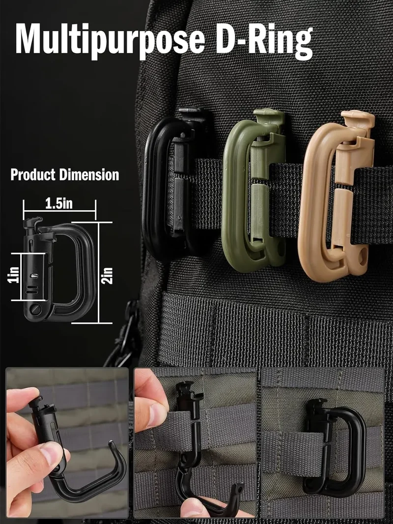 Tactical D-Ring Grimlock Carabiner Clip – MOLLE Bevestiging voor Rugzak, Vest of Survival Gear