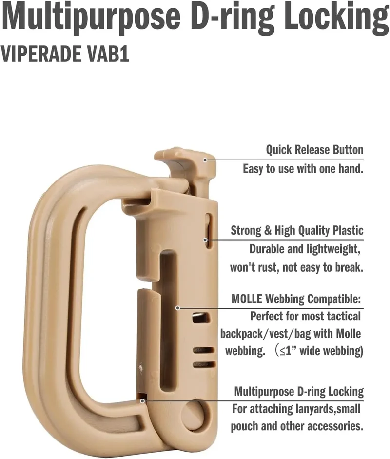 Tactical D-Ring Grimlock Carabiner Clip – MOLLE Bevestiging voor Rugzak, Vest of Survival Gear