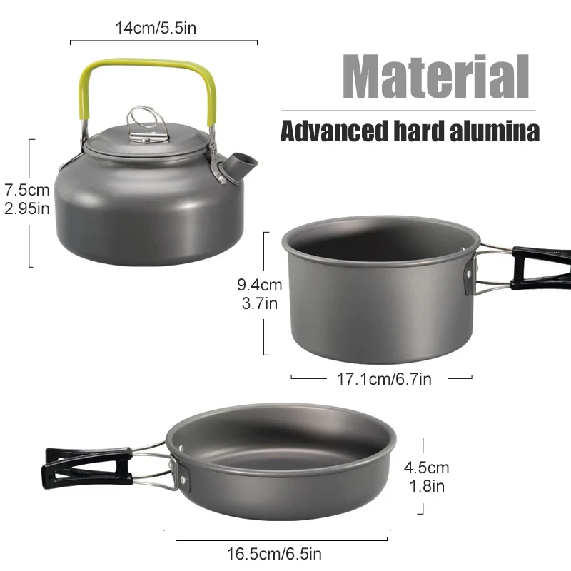 Compacte 2-3 Persoons Kookset met Theepot – Lichtgewicht Aluminium Camping Pannenset