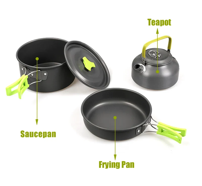Compacte 2-3 Persoons Kookset met Theepot – Lichtgewicht Aluminium Camping Pannenset