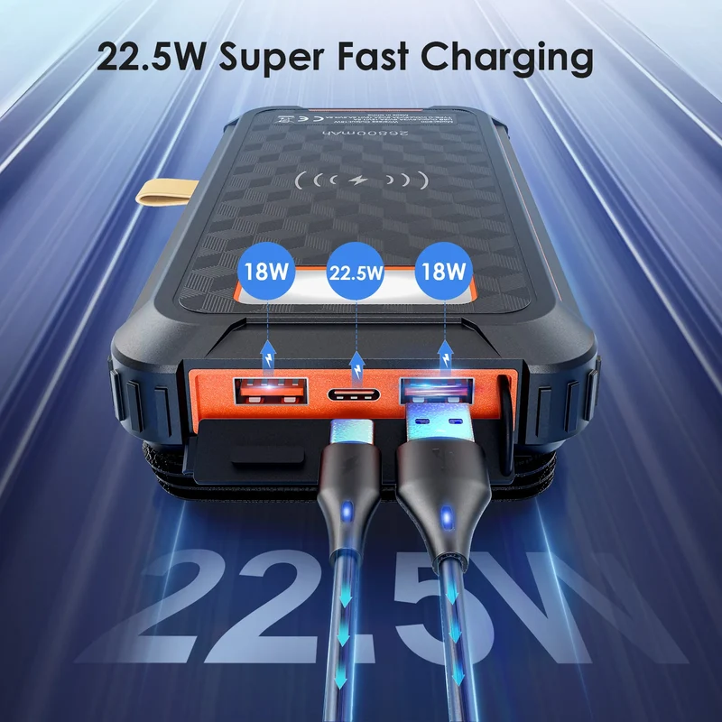 Solar Powerbank 32.000 mAh 22,5W met draadloos opladen