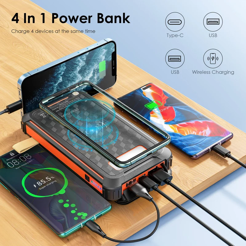 Solar Powerbank 32.000 mAh 22,5W met draadloos opladen